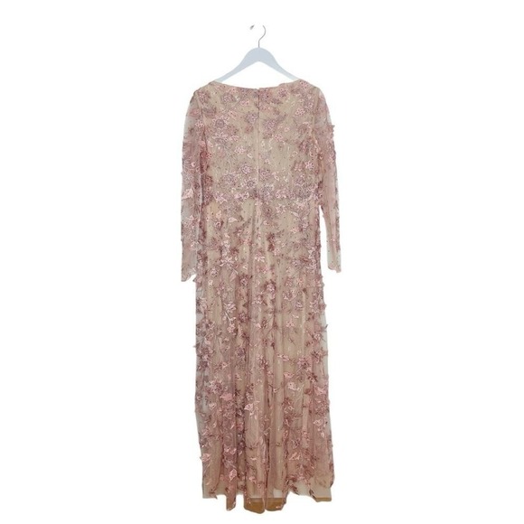 Mac Duggal 70224 Floral Embroidered Long Sleeve Illusion Gown Rose Pink Size 12